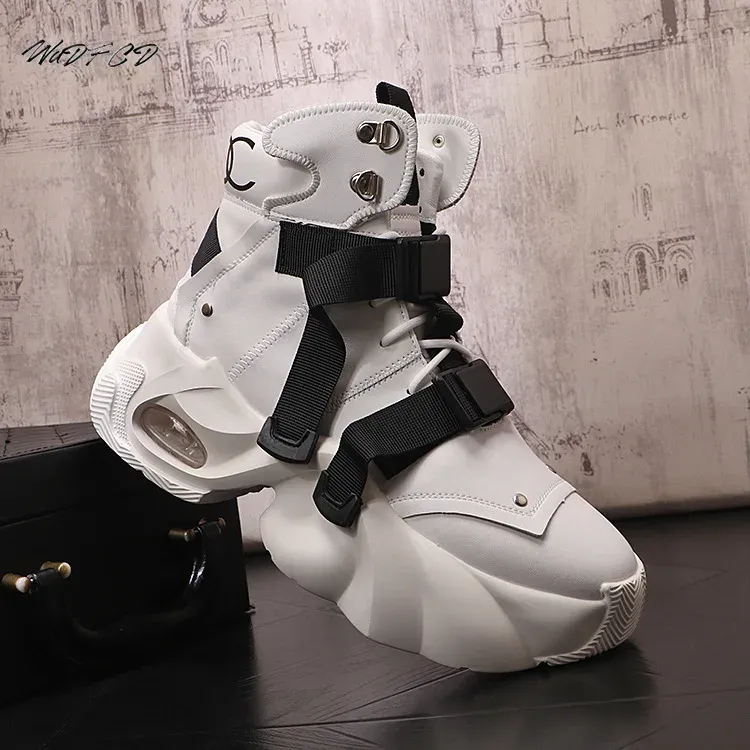High Top Chunky Sneaker Men Air Cushion Fashion Casual Genuine Leather Cowhide Height Increased Platform Shoes_voghion.com