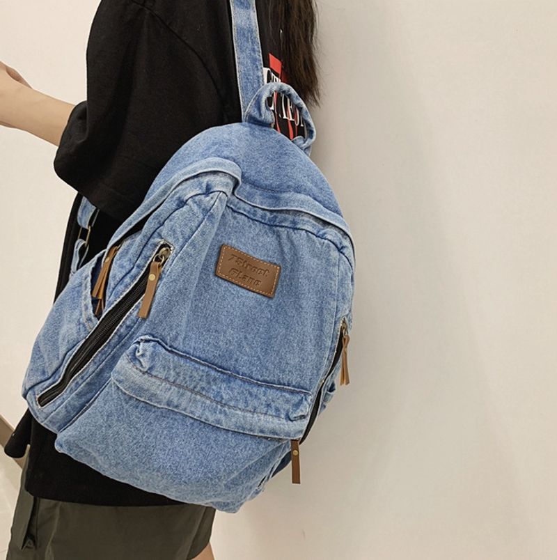 Vintage denimväska, Preppy College skoldagsresor pendlarryggsäck och laptopväska, unisexväska för vardagsbruk_voghion.com