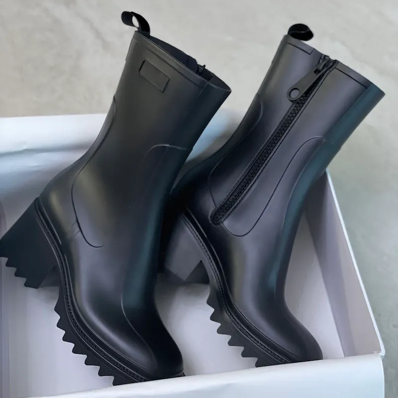 Women's Black Knee-high Waterproof Rain Boots With Platform Sole_voghion.com