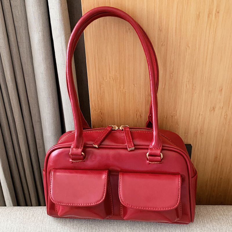 Retro Rot Frauen Schulter Unterarm Taschen PU Leder Multi Damen Satchel Hobo Tasche Luxus Designer Handtasche Weibliche_voghion.com