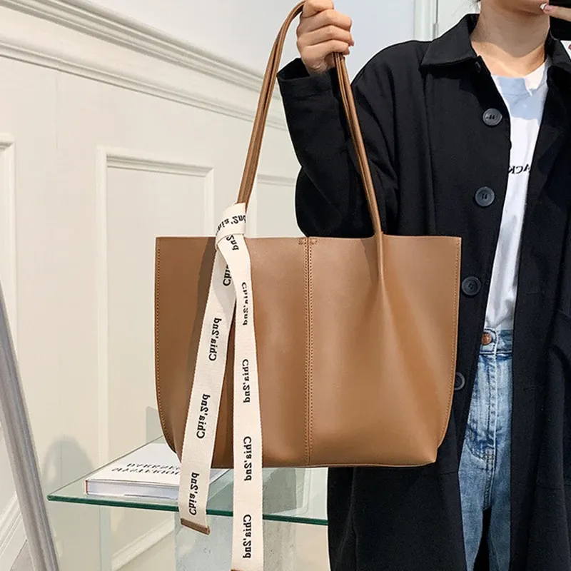 Borsa da ufficio da donna, uso quotidiano, bellezza, marrone, nera, moda, con nastro, a tracolla, per pendolari, grande capacità, a mano, retrò._voghion.com