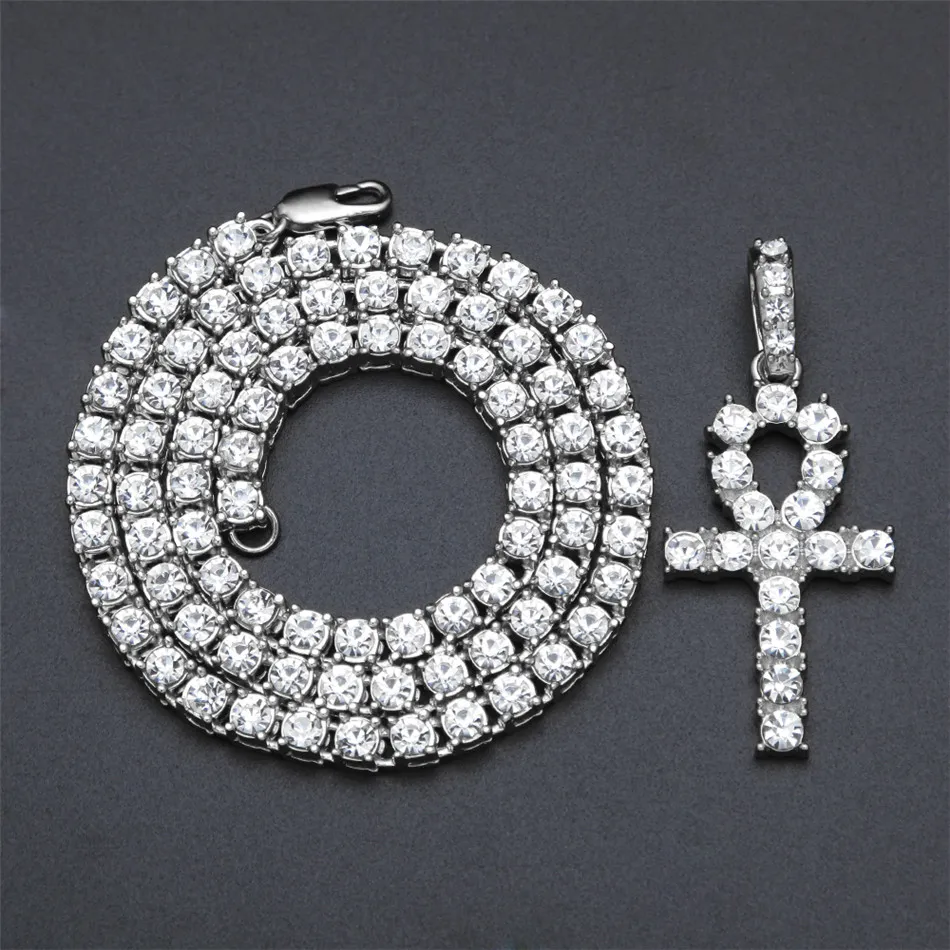 Collana con ciondolo in lega Hip Hop con ciondolo in argento Ankh egiziano, con cristallo Rhie, chiave della vita, croce egizia, catena_voghion.com