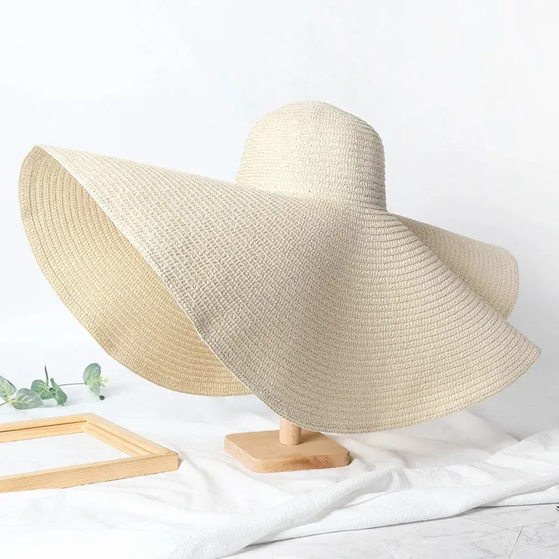 Foldable Women Oversized Ppy Straw Hat 70cm Diameter Large Brim Summer Sun Hats Panama Travel Beach Wholesale 240619_voghion.com