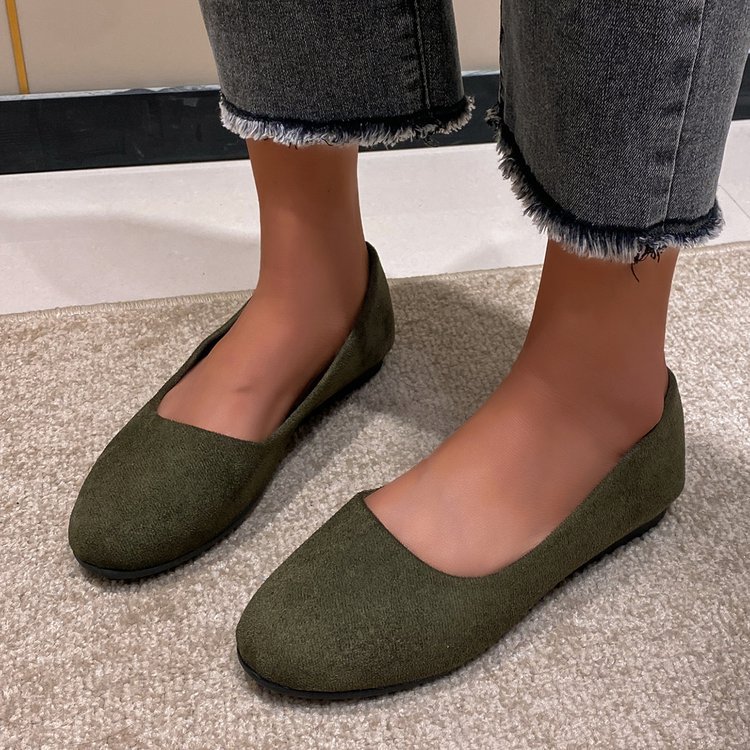 large Size Women's Shallow-mouth Shoes New Comfortable Flat-soled Suede Slip-on Women's Shoes In Stock_voghion.com