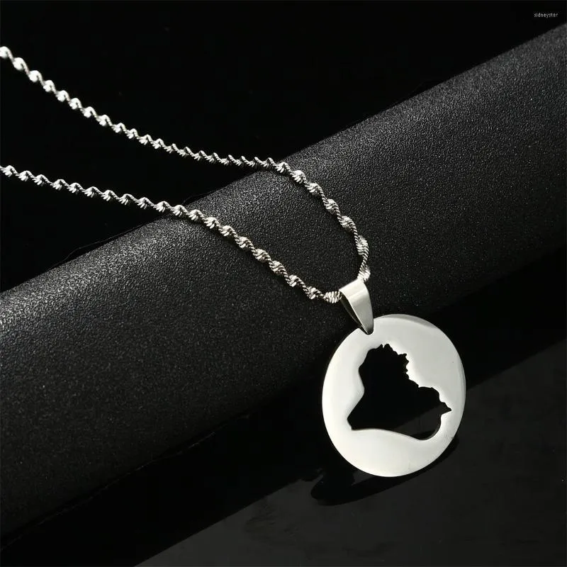 Pendant Necklaces Stainless Steel Round Iraq Map Sier Plated Patriotic Gifts Chain Jewelry