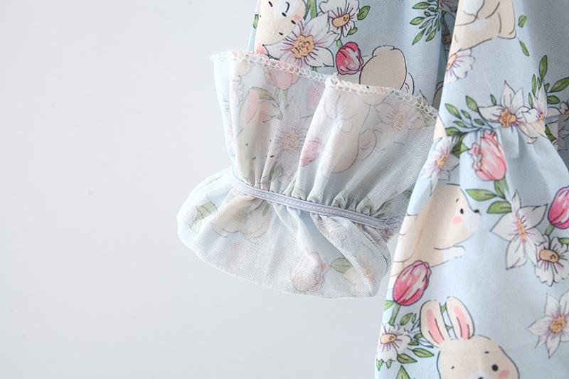 Autumn Baby Girl Dress Rabbit Print Long Sleeved Dress With Rabbit Ears Chinese Qipao Style Children's Clothing_voghion.com