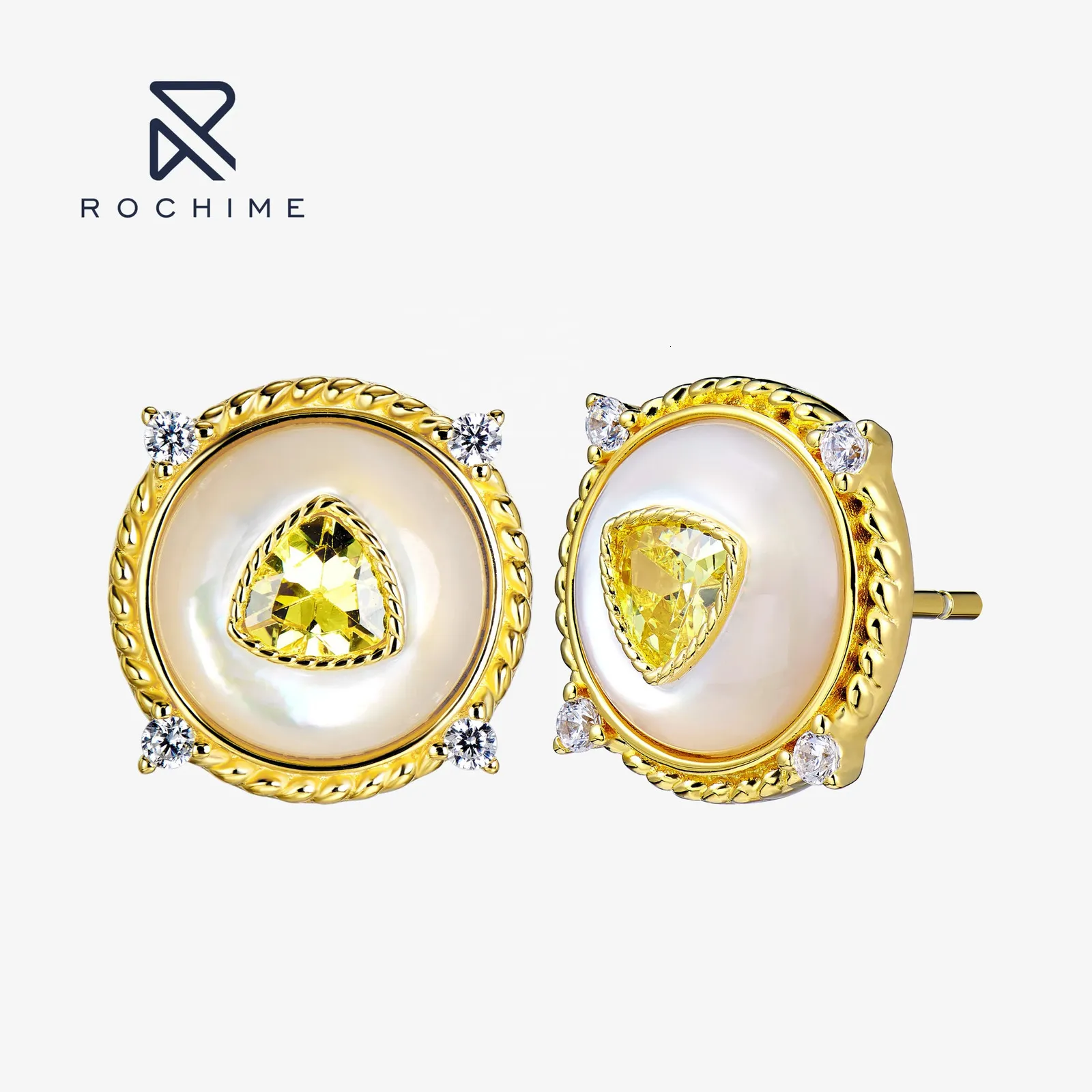 Orecchini a bottone Rochime con cristalli viola e gialli Fritillary in argento placcato oro rosa per donna 240618_voghion.com