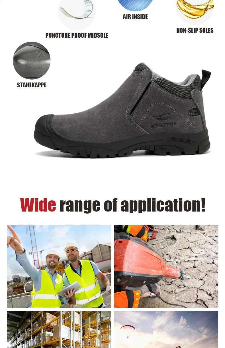 Chaussures de sécurité légères et antidérapantes pour hommes, avec embout en acier respirant et semelle en caoutchouc incassable, 240918_voghion.com