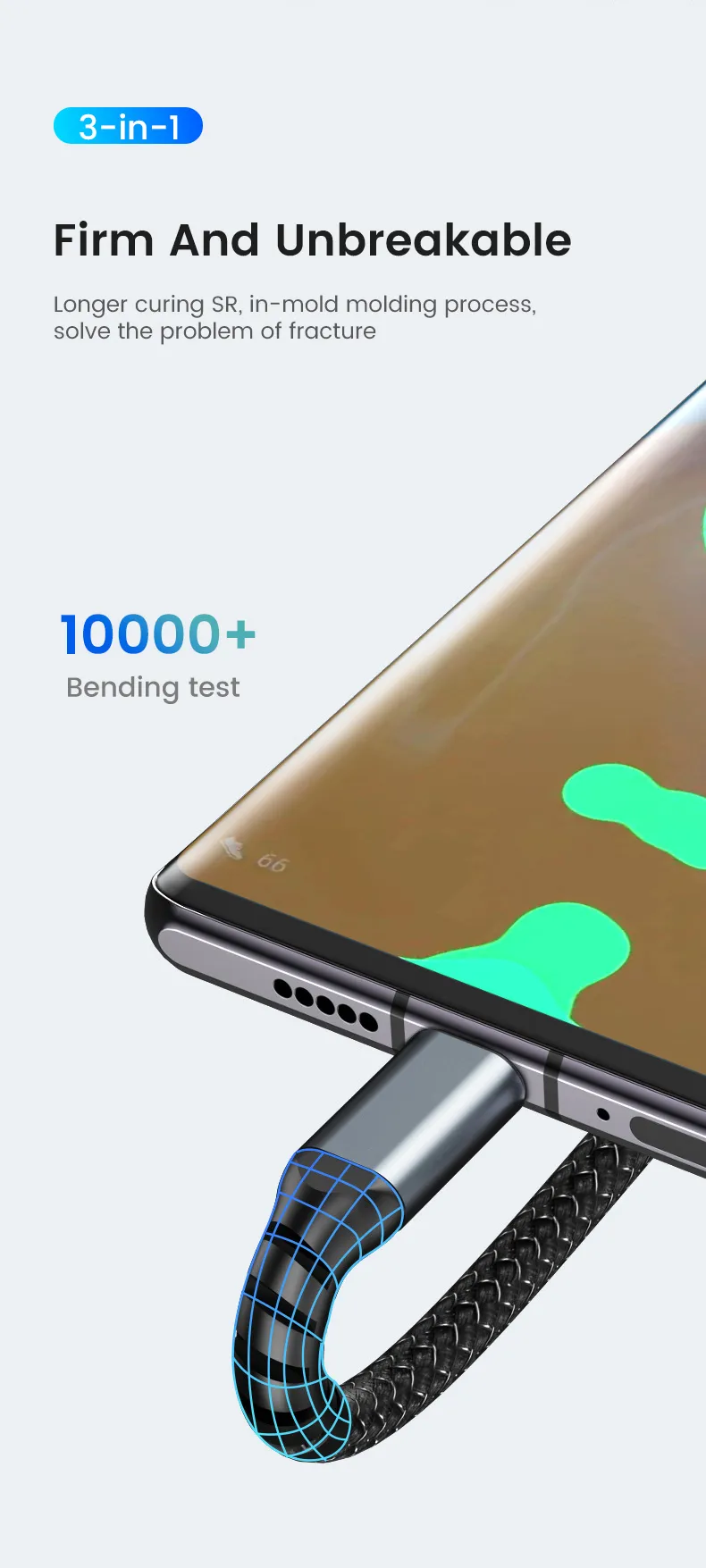New Transparent LED Night Light Fast Charging Supports 100W 3 In 1 USB Charger Mobile Phone Type C Data Cable For Iphone_voghion.com