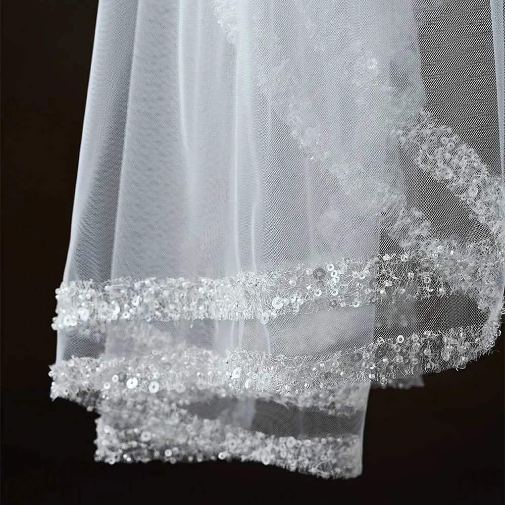 Jewelry Crystal Beaded Wedding Veils With Beading Long Cathedral 1 Tier Bridal Hair Accessories 2024 Summer VP77_voghion.com
