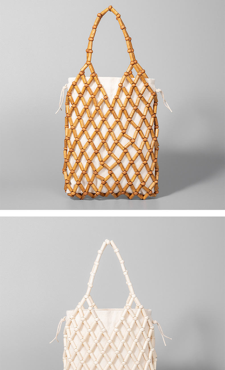 Handgefertigte gewebte Handtasche mit Nischendesign, hochwertige Tasche aus Holzperlen, handgefertigte_voghion.com
