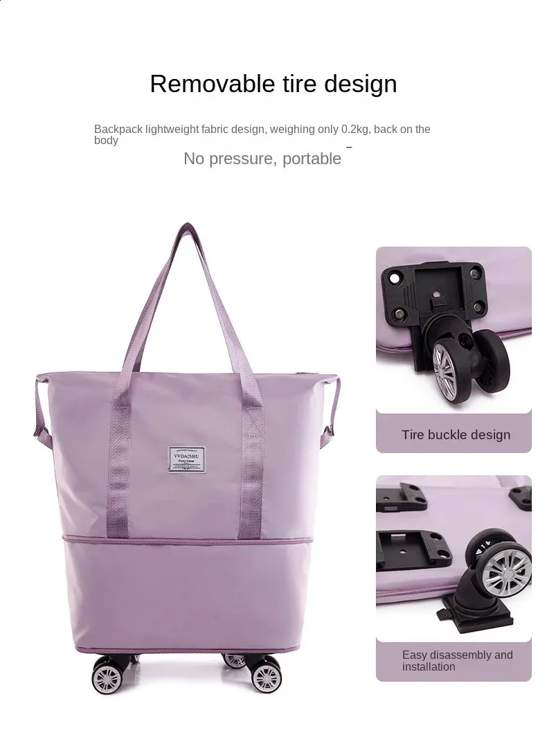 Foldable Storage With Wheels Expandable Portable Lage Bags Outdoor Travel Rolg Pack Large Capacity Woman Shopping Bag_voghion.com