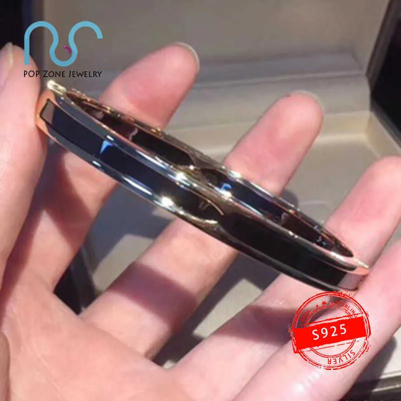 Sterling Silver And Ceramic Bangle Bracelet For Women Elegant_voghion.com
