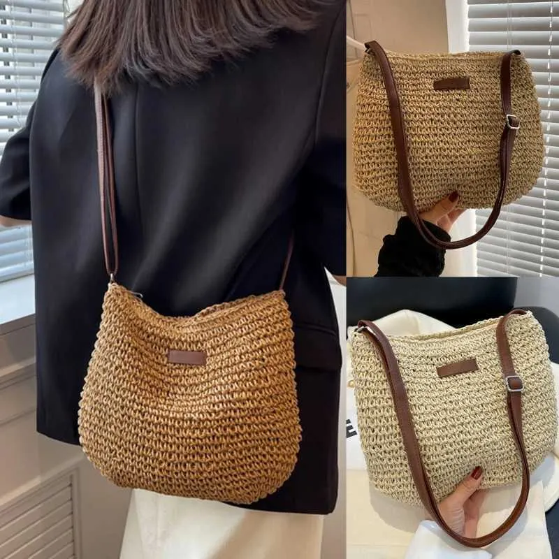 Sac à bandoulière tissé en paille pour l'été, sac à main de grande capacité pour les vacances à la plage, le shopping, les messages_voghion.com