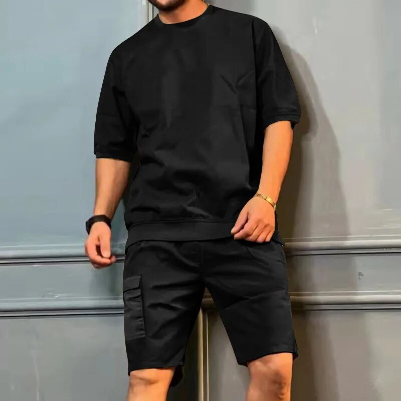 2024 New Summer Men's Sports Multi-Bag Pants Trendy Casual Short-Sleeved Shorts Personalized Suit_voghion.com