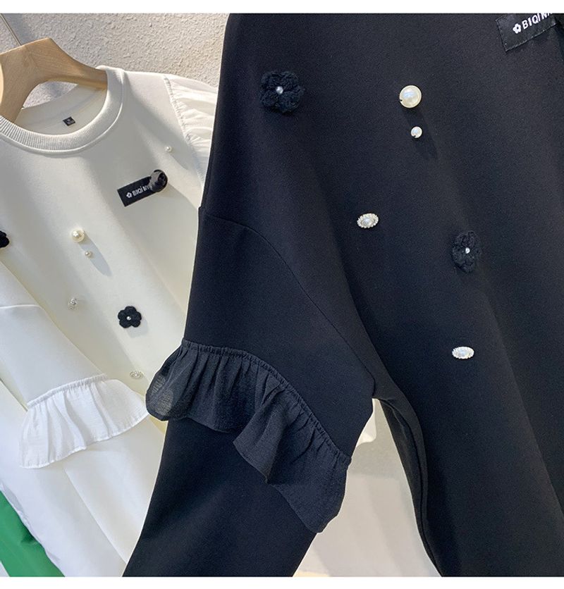 Maglione sottile con arricciature e cuciture da donna, autunno, nuovo, pesante, perla, nicchia, top largo_voghion.com