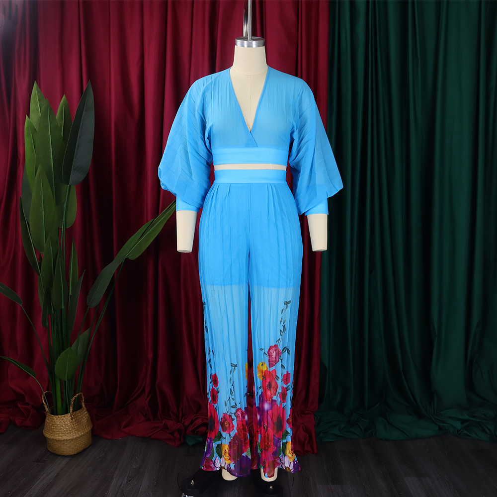 Completo pantalone donna con scollo a v camicetta in chiffon e pantaloni_voghion.com