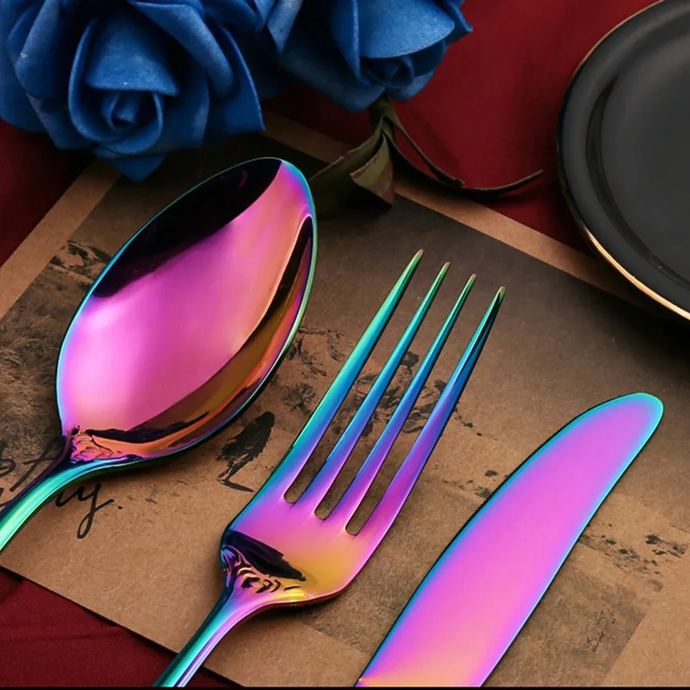 Conjunto de talheres de aço inoxidável dourado, colher, garfo e faca de bife europeus, retrô, oco, louça, talheres_voghion.com