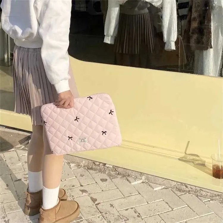 Süße Schleife Stickerei Computer Tasche Tablet Sleeve Fall 11 13,3 14 15,6 Zoll Frauen Laptop-Hüllen für Buch Ipad HP_voghion.com