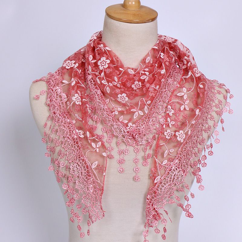 Spring And Autumn ral Lace Korean Edition Triangle Headcloth Classic Breathable Hollow Solid Color Scarf_voghion.com