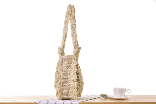 Semplice borsa di paglia a spalla singola rotonda cava, borsa da spiaggia con fiori intrecciati a mano, borsa da spiaggia_voghion.com