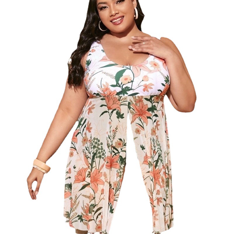 Femmes grande taille grande taille couvrant le ventre minceur conservateur imprimé numérique jupe bikini fendu_voghion.com