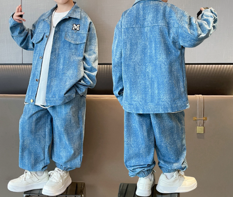 Mother & Kids Boys Autumn Denim Suit New Style Handsome Children's Casual Two Piece Suit Baby Spring And Autumn Foreign Trade Children's Clothing