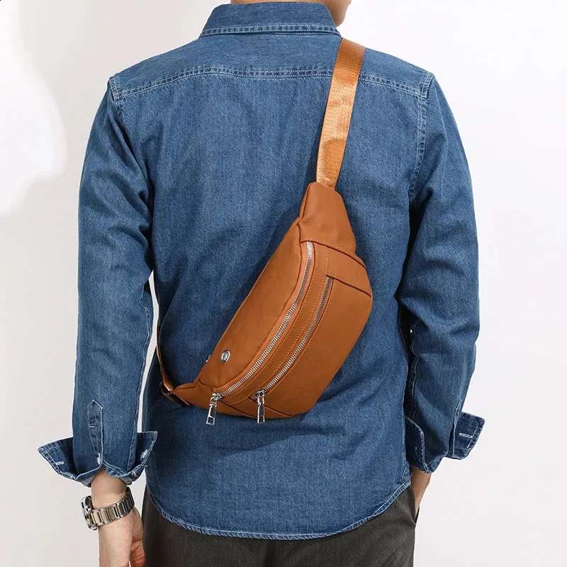 VC Paprasta Juoda Vyriška Natūralios Odos Juosmens Kuprinė Lengva Sportinė Juosmens Kuprinė Vyrams Diržo Maišelis Telefonui Krūtinės Krepšiai Vyrams Mažas_voghion.com