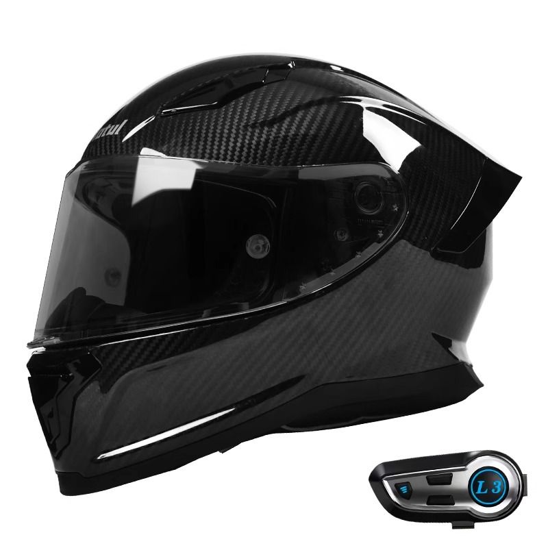 Carbon fiber Four seasons general purpose for men and women Lightweight motorcycle helmet with Bluetooth headset_voghion.com