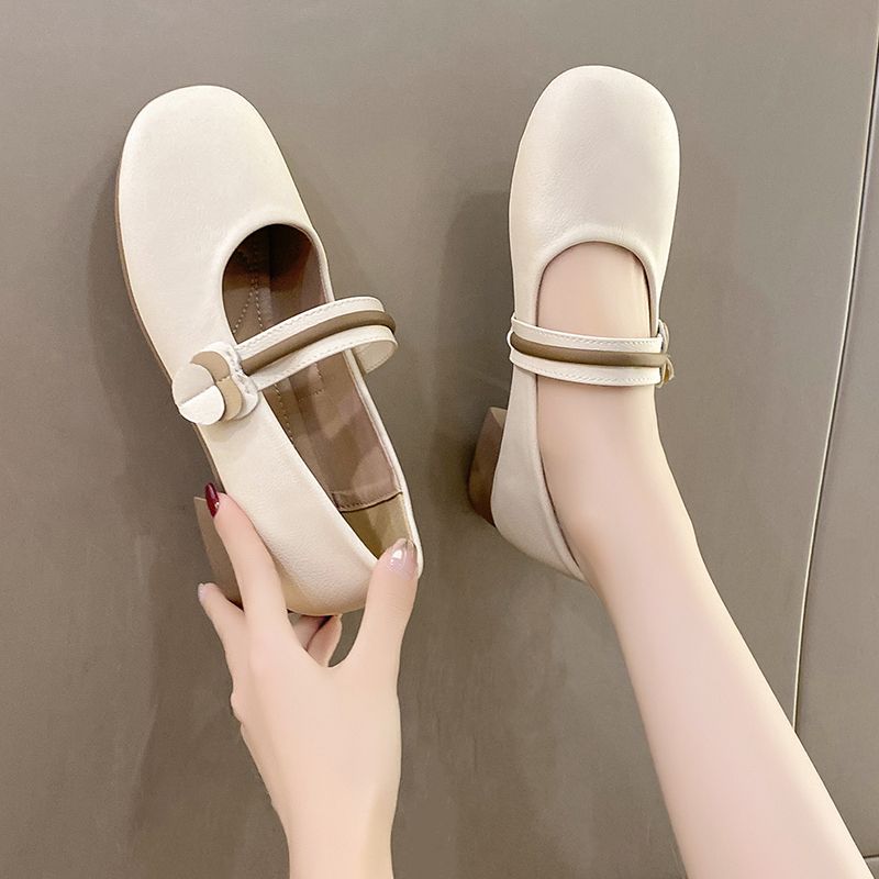 Gentle flat bean women's spring and autumn summer 2024 new shallow mouth soft sole not tired foot single shoes_voghion.com