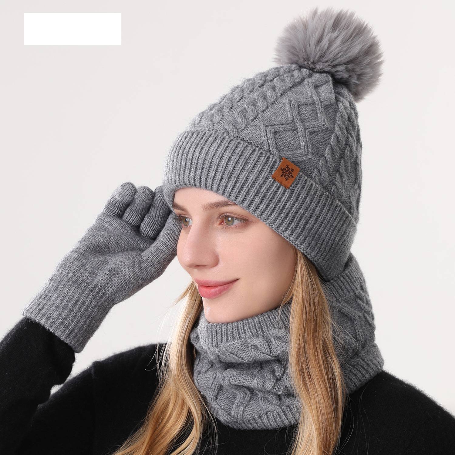 JUND Kışlık Örgü Şapka Atkı Eldiven Seti – Polar Astarlı, Çift Katmanlı, Sıcak ve Şık Kadınlar İçin – Geometrik Elmas ve Kablo Büküm Tasarımı_voghion.com