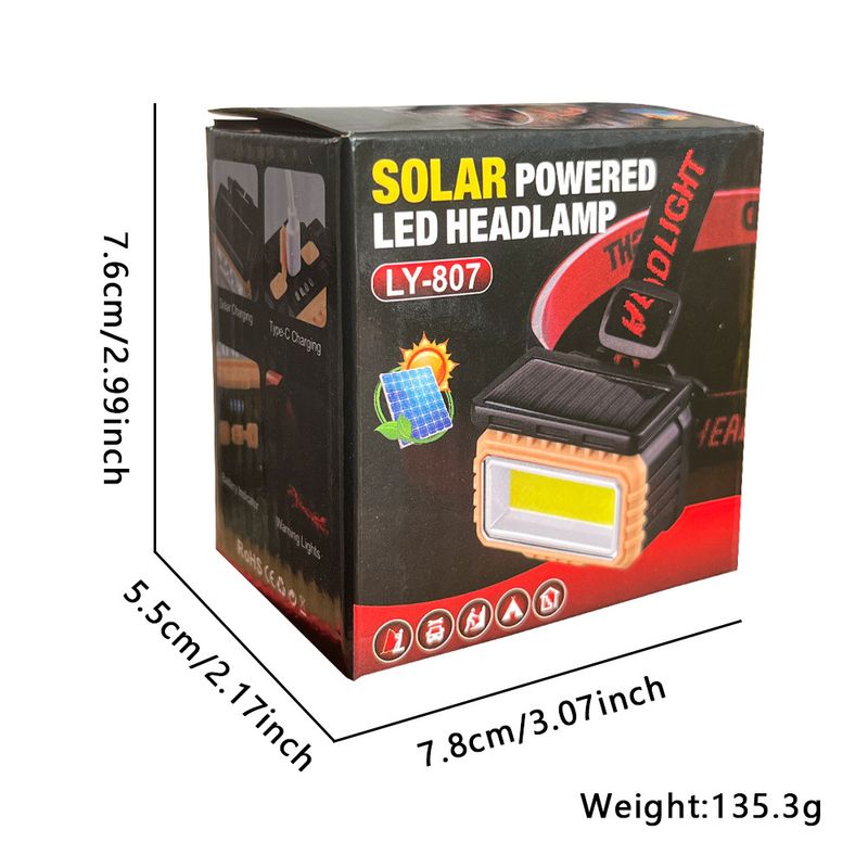 Solar sensor type-c charging LED night fishing running headlight COB red and white power display_voghion.com