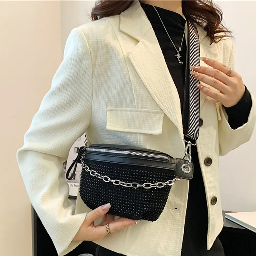 Rhinestone Ladies Handbags Fashion Chain Female Sling Waist Pack Casual Adjustable Strap Portable Elegant For Weekend_voghion.com