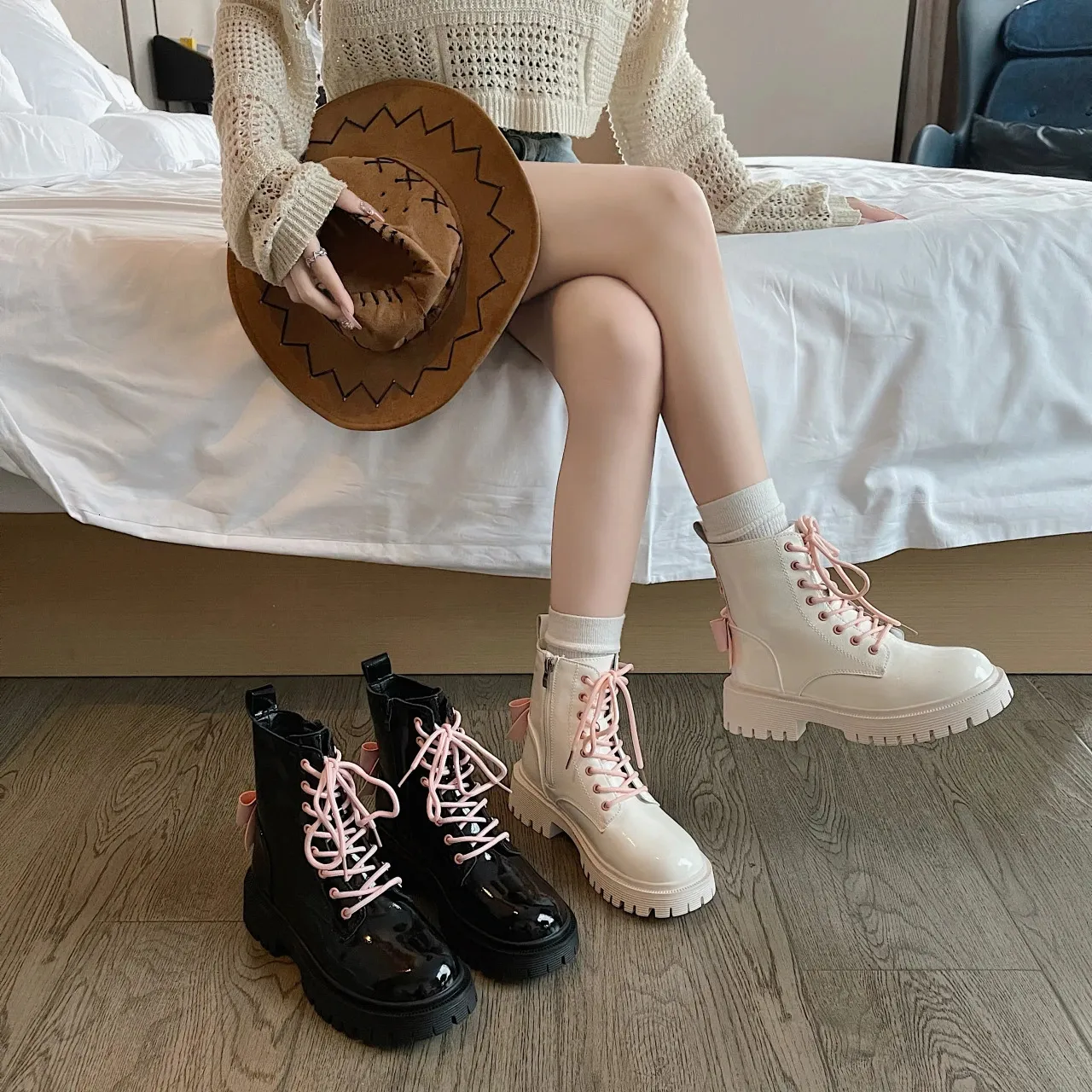 Platforms Boots Womens Cheap Female Boot Winter Booty Woman Trend Military Tacticals Western Platform New Shoes 240620_voghion.com