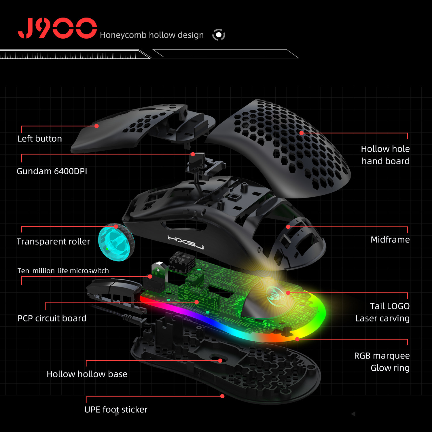 Set nou de 61 de taste cu fir, luminos, cu mouse RGB cu orificii, tastatură pentru jocuri de birou_voghion.com