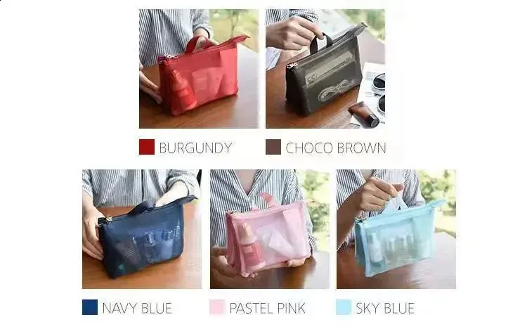 Stor kapacitet Kosmetisk hudvårdsprodukt Läppstift Necessär Makeup Organizer Case Mesh 3 lager Resetvättförvaring_voghion.com