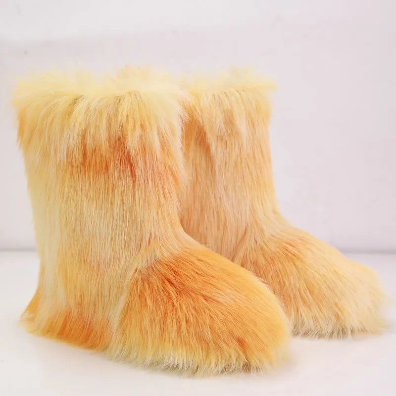 Dames laarzen platform schoenen Mode winter laarzen roze geel groen meisje dames sneeuw laarzen enkel hoog bont Wandelen Sneakers_voghion.com