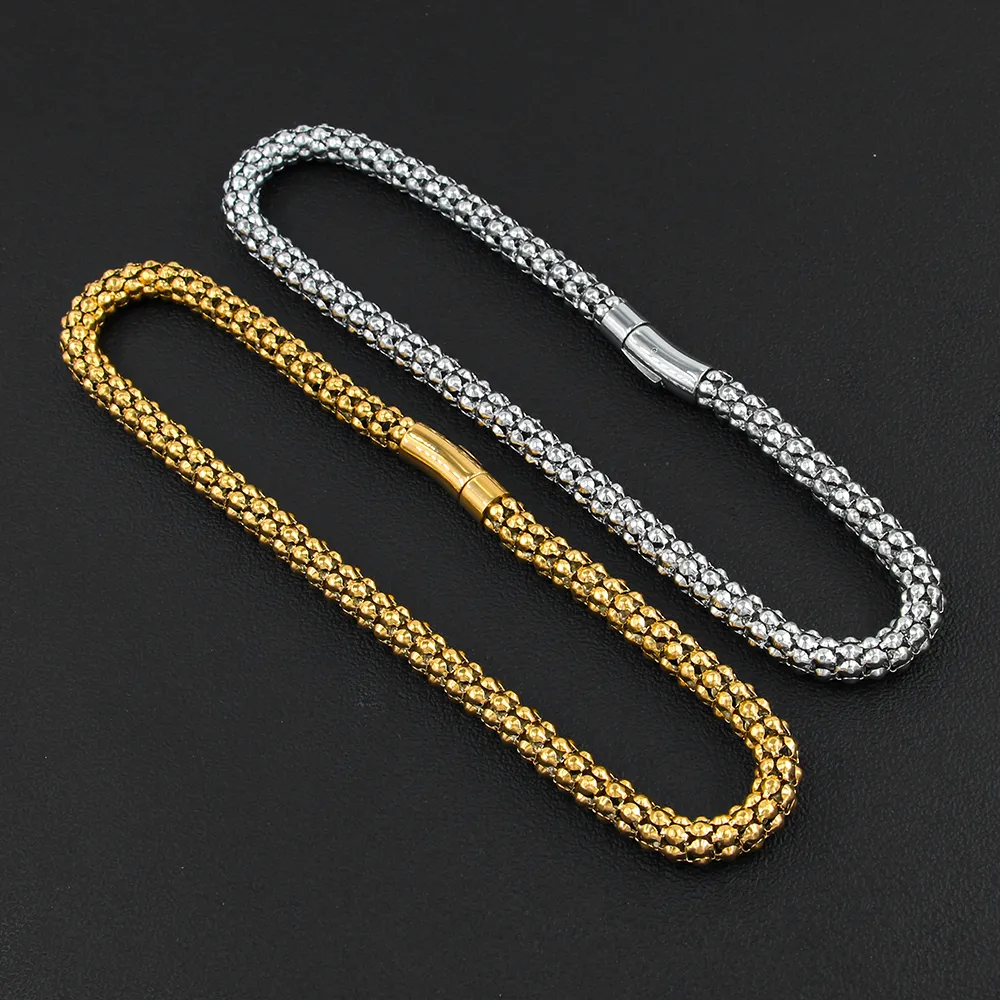 Collana a catena popcorn in acciaio inossidabile unisex_voghion.com