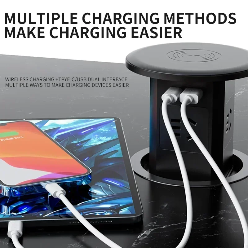 Elevator Power Tower Socket Automatic Pop - Up Universal Plug Adapter Hidden Wireless Charge Hydraulic Lifting_voghion.com