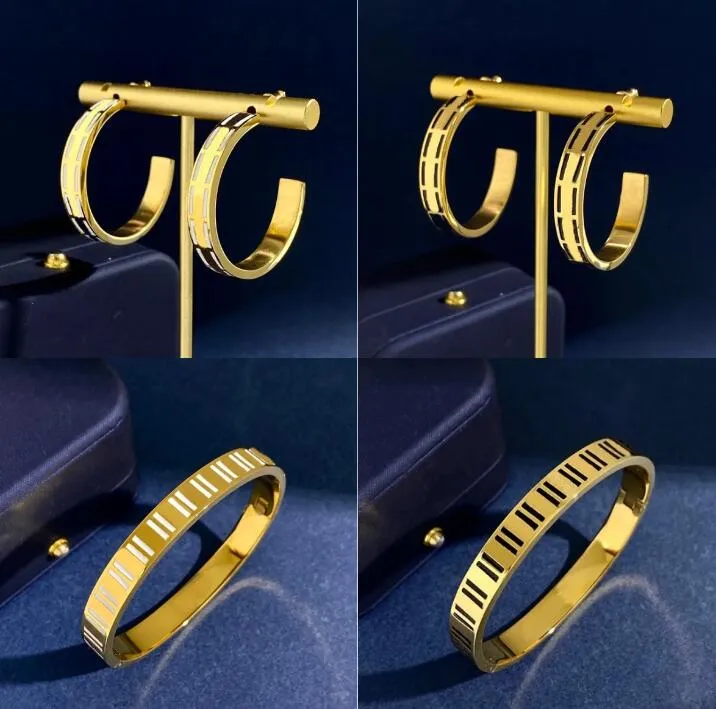 Braccialetto smaltato di design per donna, orecchini a cerchio, uomo, bracciale in acciaio al titanio e oro, moda, braccialetti Love F, anelli con borchie_voghion.com