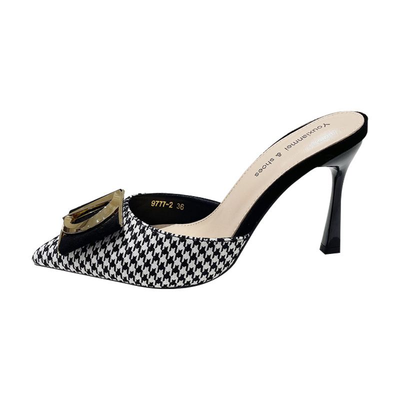 9777-2 Kleine Geurige Wind Slanke Hak Cool Dragoon Rood Comfortabel Half Pack Veelzijdige Pantoffels Mode Uitgaand Hoog_voghion.com