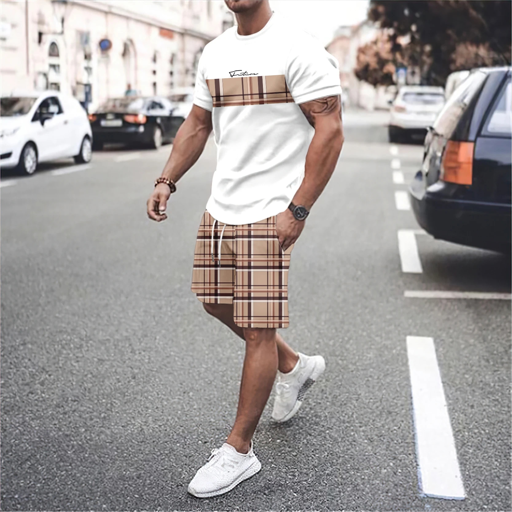 T-shirt e pantaloncini Moda Stampa digitale Tow-Piece Casual T-shirt da uomo in tessuto oversize Abbigliamento da spiaggia Estate_voghion.com