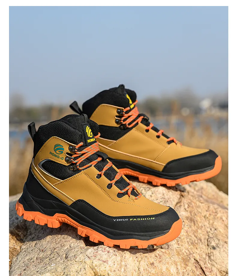 Calçados de segurança para construção civil: tênis de trabalho impermeáveis ​​com biqueira de aço, botas de cano alto anti-perfuração para homens._voghion.com