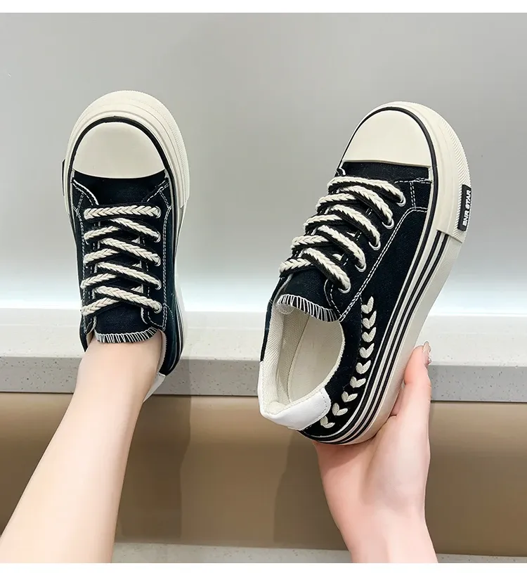 Platform Women Canvas Shoes Height Increasing Chunky Sneakers For Youth Girls Outdoor Trainers Female Ladies Thick Sole_voghion.com