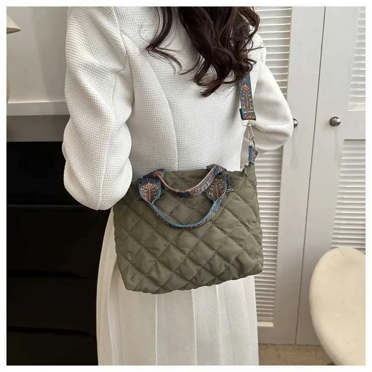 Borsa a tracolla larga da donna, autunno/inverno, rombo, in cotone, grande capacità, tutto abbinato Shoppin241106_voghion.com