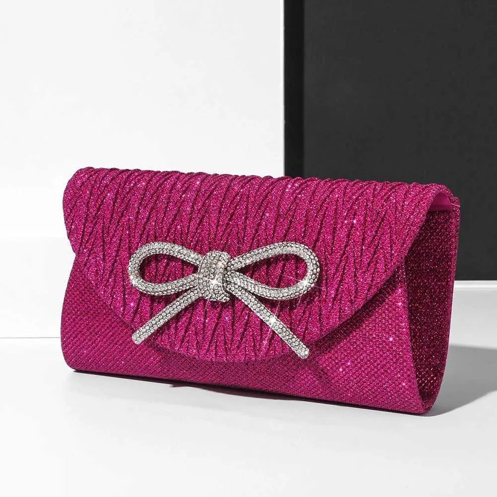 Elegante pochette con fiocco in cristallo scintillante da donna, con busta, per cena, sera, matrimonio, festa, ballo, portafoglio Y241019_voghion.com
