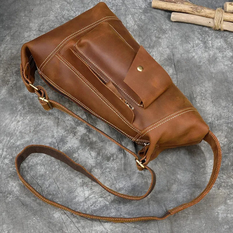 Featured Mens Genuine Backpack Crazy Horse Leather Daypack Travel Male Laptop Unique Bagpack Man Chest Bag 240902_voghion.com
