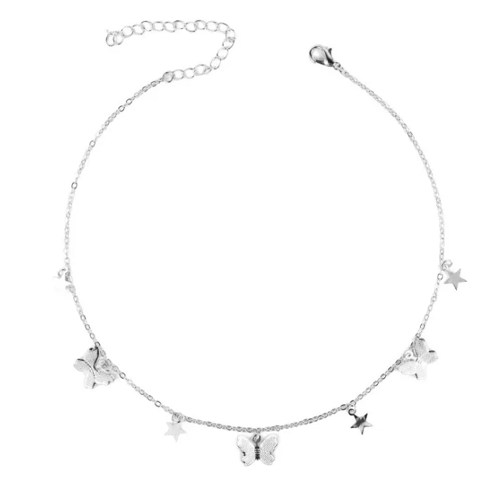 Lanțuri pentru femei, colier elegant cu fluture, pandantiv, argintiu și placat cu aur, aliaj placat cu argint_voghion.com