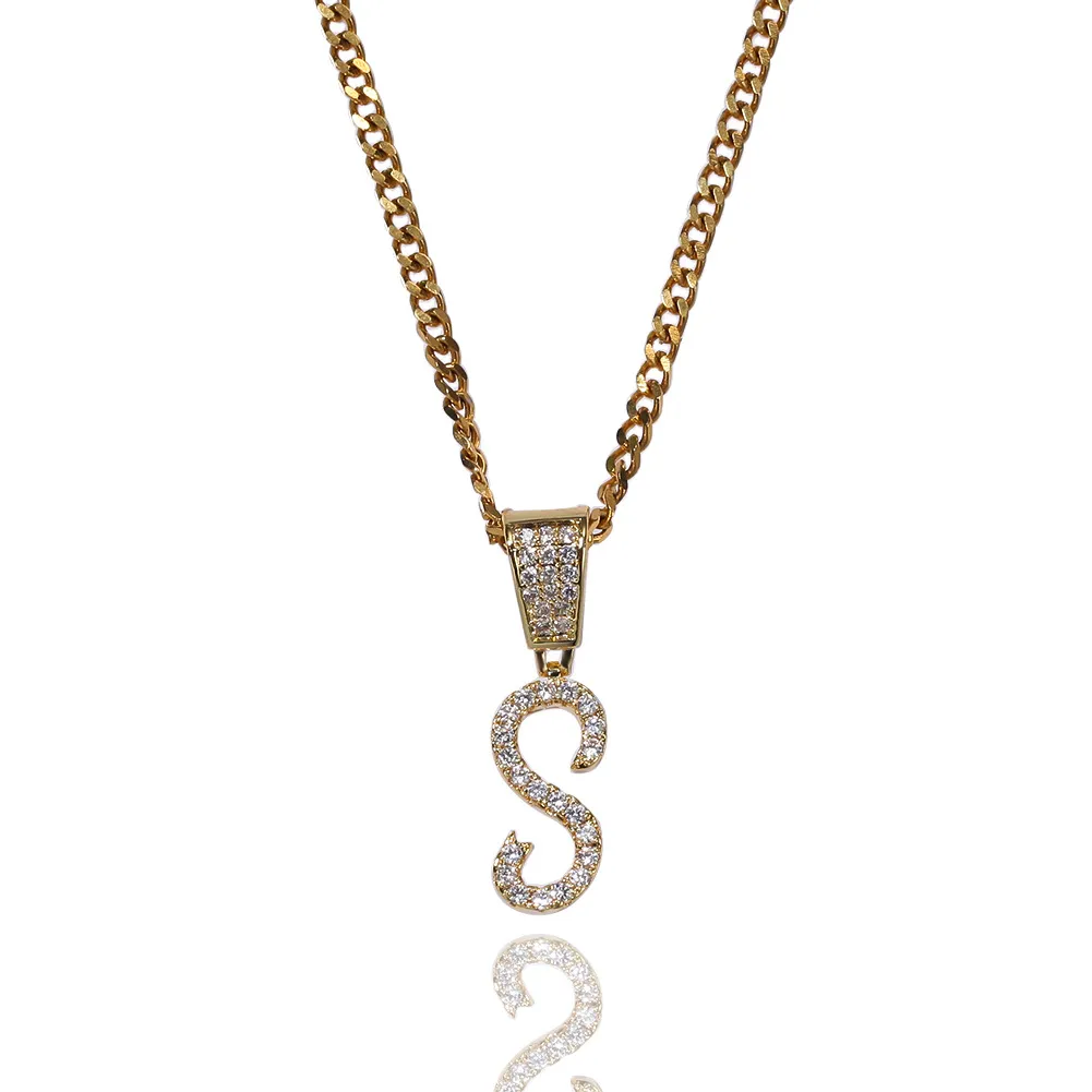 New Fashion personalized Gold Bling Diamond Cursive A-Z Initial Letters Custom Name Pendant Necklace DIY Letter Jewelry_voghion.com