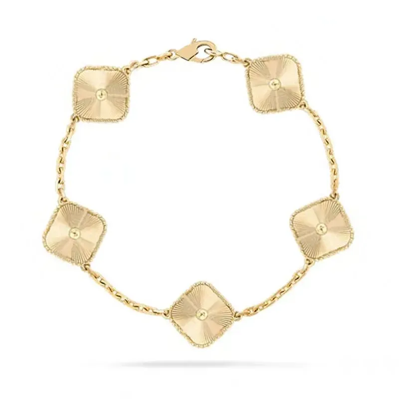 Gold Van Clover Bangle - Crystal Diamond Four Leaf Pendant Bracelet For Women, Wedding & Mother's Day Gift With Box_ipsvogv.com